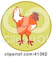 Clipart Illustration Of An Orange Chicken Looking For Food On A Tan Circle by Prawny
