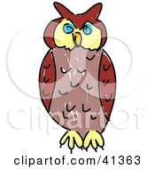 Clipart Illustration Of A Perched Yellow And Brown Owl by Prawny