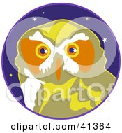 Clipart Illustration Of A Focused Owl Head Against A Starry Sky by Prawny