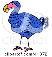 Clipart Illustration Of A Blue Dodo Bird In Profile With A Pink Face And Orange Beak by Prawny