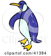 Clipart Illustration Of A Waddling Blue Penguin