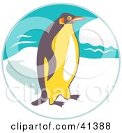 Poster, Art Print Of Brown And Yellow Penguin Walking On Sea Ice