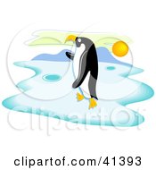 Clipart Illustration Of A Lone Penguin Standing On Ice At Sunset by Prawny
