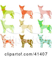 Clipart Illustration Of Nine Chihuahua Dog Profiles With Colorful Patterns