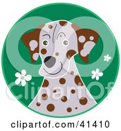 Poster, Art Print Of Dalmatian Dog In A Green Field Of Flowers