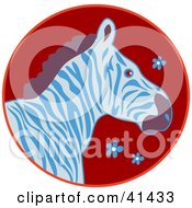 Profile Of A Blue And White Zebra On A Red Floral Circle