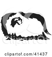 Clipart Illustration Of A Black And White Paintbrush Styled Image Of A Pekingese