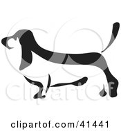 Clipart Illustration Of A Black And White Paintbrush Styled Image Of A Basset Hound