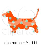 Poster, Art Print Of Orange Profiled Basset Hound Dog With Blue Stars