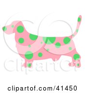 Clipart Illustration Of A Pink Profiled Basset Hound Dog With Green Spots by Prawny