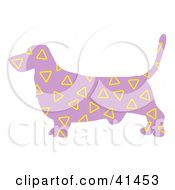 Poster, Art Print Of Purple Profiled Basset Hound Dog With Yellow Triangle Patterns