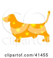 Poster, Art Print Of Orange Profiled Basset Hound Dog With Yellow Burst Patterns