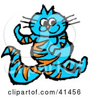 Poster, Art Print Of Orange Striped Blue Cat Swinging Its Arms