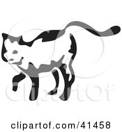 Clipart Illustration Of A Black And White Brush Stroke Stretching Cat