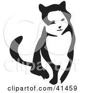 Clipart Illustration Of A Black And White Brush Stroke Cat