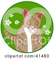 Clipart Illustration Of A Curious Brown Cat In Grass With White Flowers
