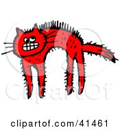 Scared Red Cat Arching Its Back Its Black Hairs Standing Up