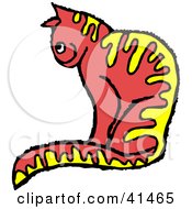 Clipart Illustration Of A Yellow Striped Red Cat Sitting