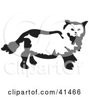 Clipart Illustration Of A Black And White Brush Stroke Walking Cat