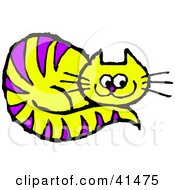 Poster, Art Print Of Purple Striped Yellow Cat Resting