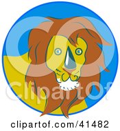 Poster, Art Print Of Friendly Male Lion In A Blue Circle