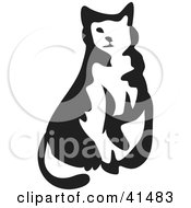 Clipart Illustration Of A Black And White Brush Stroke Sitting Cat