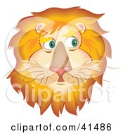 Poster, Art Print Of Handsome Lion Face With A Golden Mane