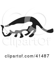 Clipart Illustration Of A Black And White Brush Stroke Sniffing Cat