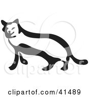 Clipart Illustration Of A Black And White Brush Stroke Sneaky Cat
