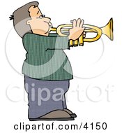Boy Playing Music Through A Trumpet
