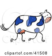 Poster, Art Print Of Blue And White Dairy Cow Walking