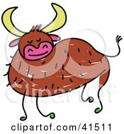 Poster, Art Print Of Pleased Brown Bull With Horns