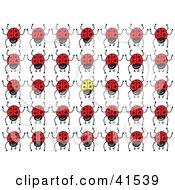 Clipart Illustration Of Rows Of Red Ladybugs With One Yellow Bug Standing Out by Prawny