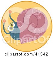 Poster, Art Print Of Happy Cross Eyed Snail With A Pink Shell On A Yellow Circle