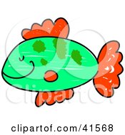 Clipart Illustration Of A Happy Green Fish With Red Fins by Prawny