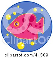 Clipart Illustration Of A Pink Fish With Yellow Bubbles In Blue Water by Prawny