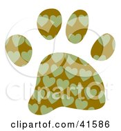 Poster, Art Print Of Green Heart Patterned Paw Print