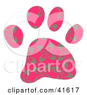 Pink And Gray Floral Patterned Paw Print