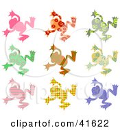 Clipart Illustration Of Nine Colorful Patterned Frogs by Prawny