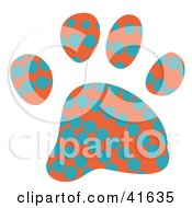 Orange And Blue Dot Patterned Paw Print