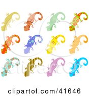 Clipart Illustration Of Twelve Colorful Patterned Geckos