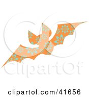 Clipart Illustration Of An Orange And Blue Floral Patterned Bat