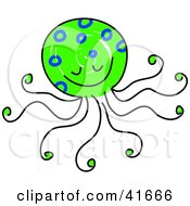 Clipart Illustration Of A Sketched Green Jellyfish With Blue Spots