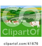 Clipart Illustration Of Cattle In A Pasture by Prawny