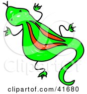 Poster, Art Print Of Sketched Green And Red Lizard