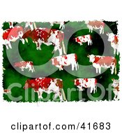 Clipart Illustration Of A Grungy Cows In Green Pasture Background by Prawny
