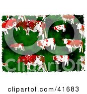 Poster, Art Print Of Grungy Cows In Green Pasture Background