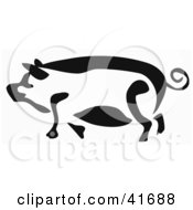 Poster, Art Print Of Black And White Paintbrush Stroke Styled Pig