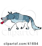 Clipart Illustration Of A Sketched Gray Wolf