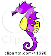 Clipart Illustration Of A Sketched Purple Seahorse
